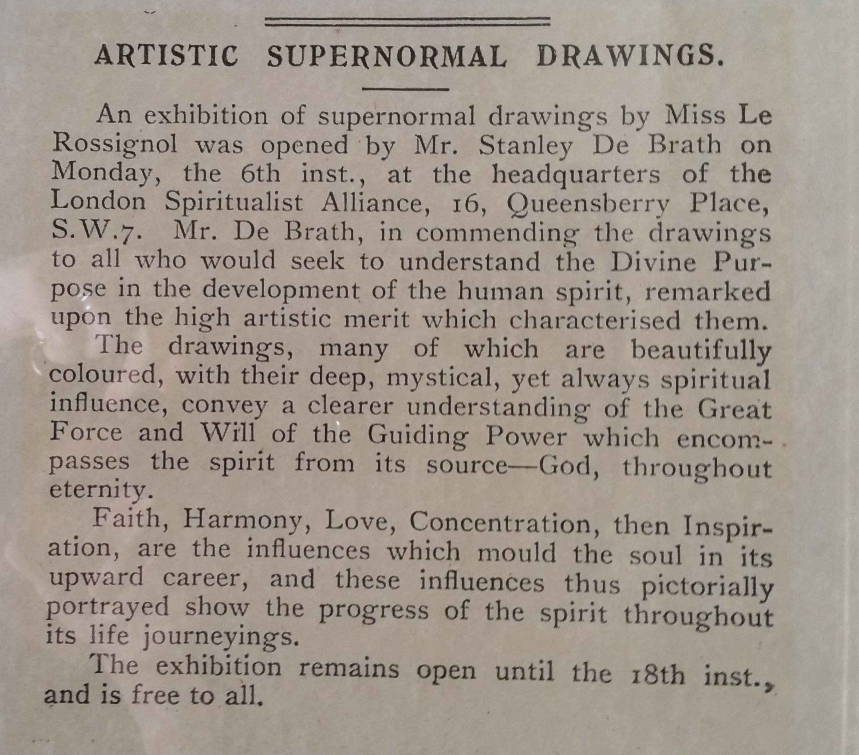 Article clipping of Ethel Le Rossignol's exhibition at the College