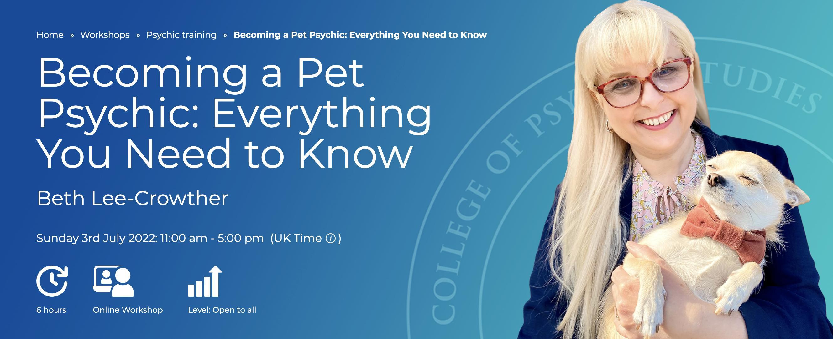 Banner for Becoming a Pet Psychic workshop with link