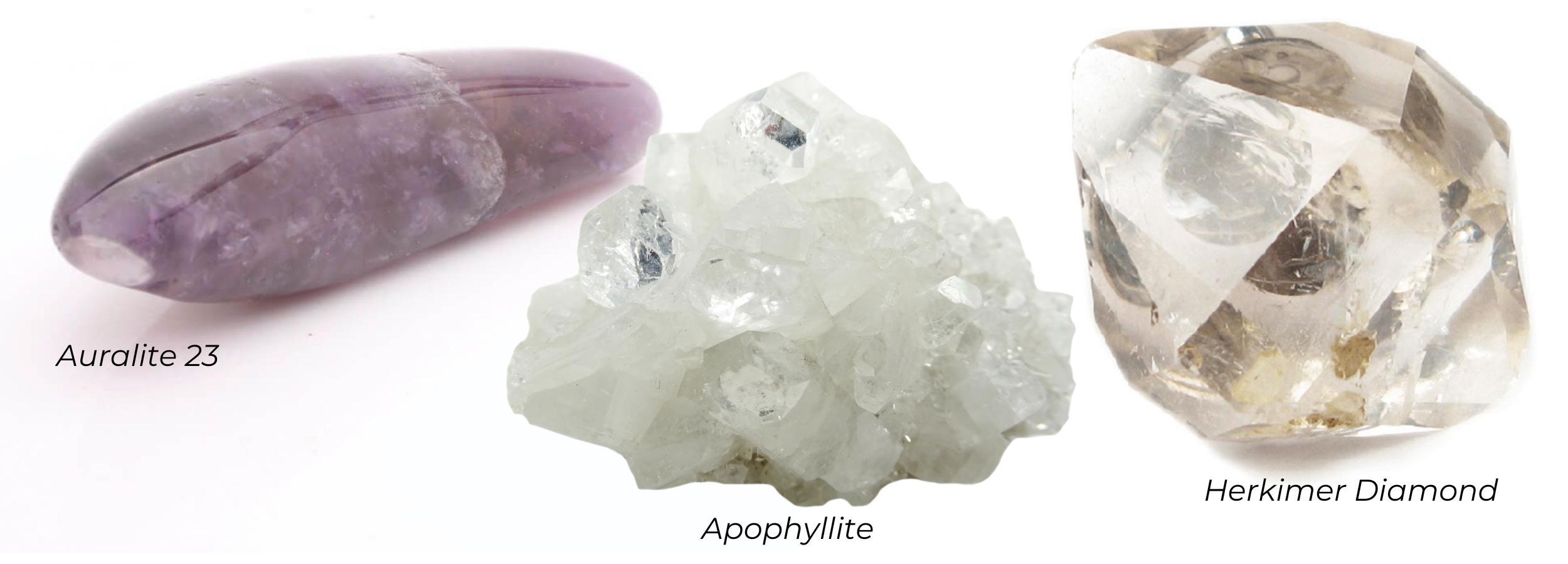 Auralite 23, Apophyllite and Herkimer Diamonds are perfect crystals for meditation