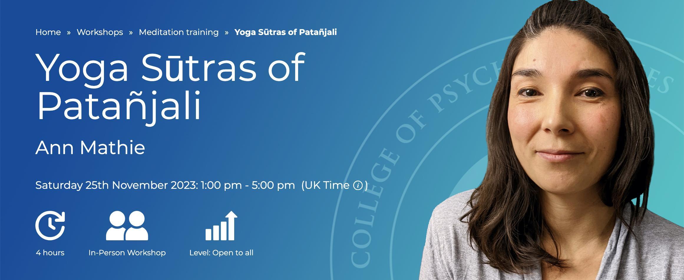 Banner with link to workshop on Patanjali's Yoga Sutras
