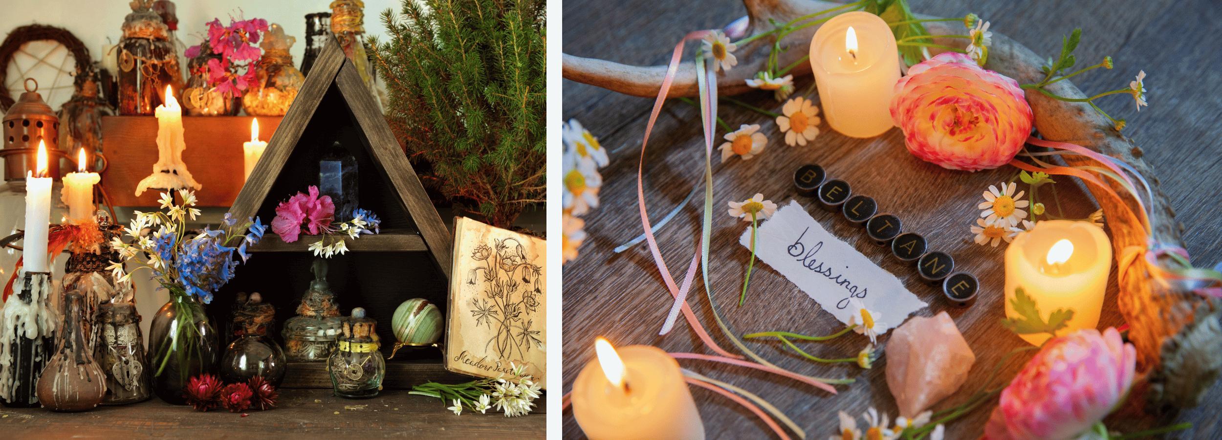 Two examples of a Beltane altar